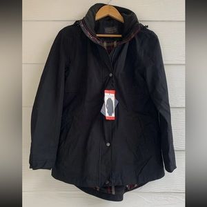 NEW Pendleton Black Trench Coat Jacket size Medium Hooded Plaid Lining